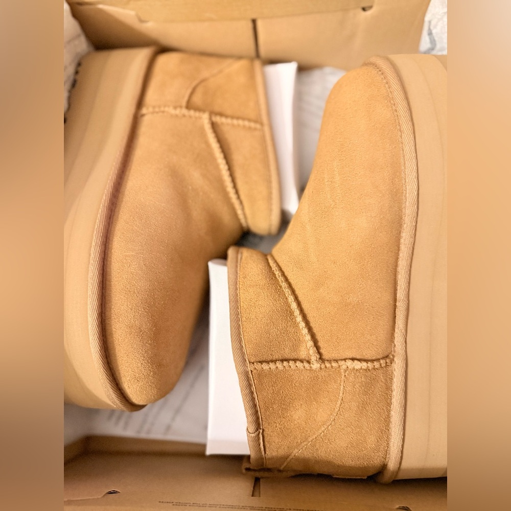 UGG Tan Suede Boots with Textured Sole
Brand new never worn.